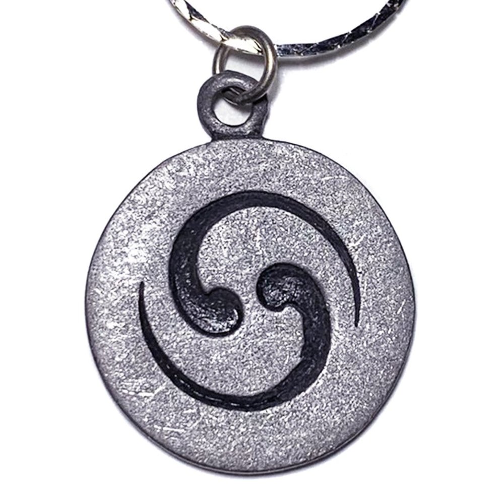 Vintage 90s Pewter Celtic Double Spiral Pendant Necklace Maori Koru Pagan Amulet